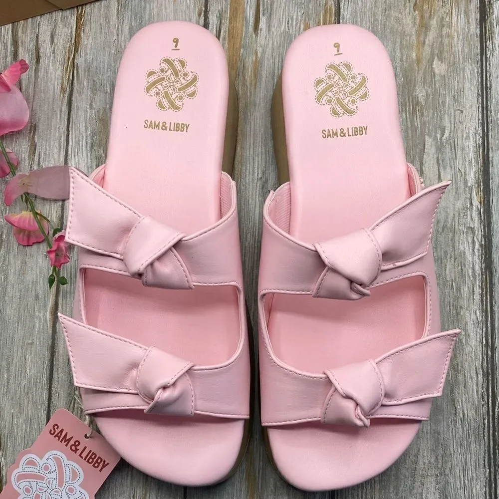 Sam & Libby Pink Platform Double Bow Tie Comfy Dress Sandals Shoes Size 9